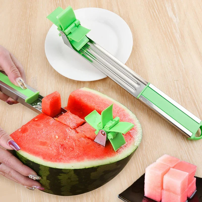 Watermelon Cutter Knife Stainless Steel Windmill Design Easy Cut Watermelon Piece Kitchen Gadget Salad Fruit Slicer Cutter Tools